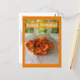 お誕生日おめでとう! オレンジと黄色のバラ ポストカード