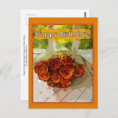お誕生日おめでとう！ オレンジ色と黄色の抽象的なバラ ポストカード (正面/裏面)