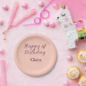 お誕生日おめでとう オレンジ パープル ボホ レトロ 名前  ペーパープレート (パーティー)