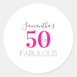 お誕生日おめでとう！カスタマイズ可能な50歳の誕生日ステッカー - ホットピンク ラウンドシール