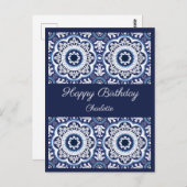 お誕生日おめでとう カスタマイズ可能 青いアズレホス ポストカード (正面/裏面)