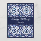 お誕生日おめでとう カスタマイズ可能 青いアズレホス ポストカード (正面)