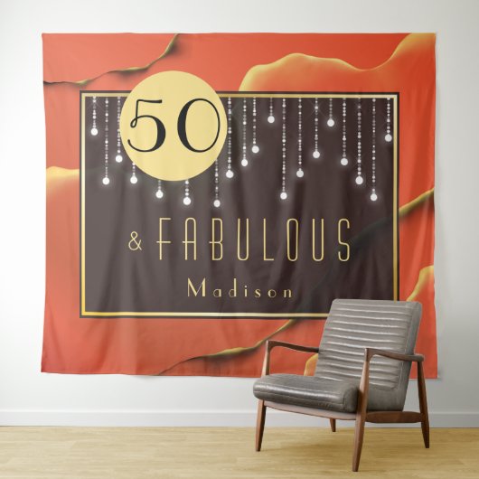お誕生日おめでとう!カッコいいオレンジのタペストリー50歳 タペストリー (インサイチュ(横))