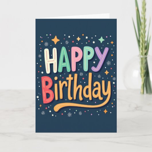 お誕生日おめでとう カラフルな手描きフォントのカード カード (正面)