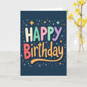 お誕生日おめでとう カラフルな手描きフォントのカード カード (黄色い花)