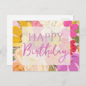お誕生日おめでとう カラフルな春の花たち ポストカード (正面/裏面)