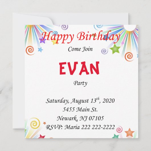 お誕生日おめでとう！カードとチョコレートカップケーキのプレゼント 招待状 (裏面)