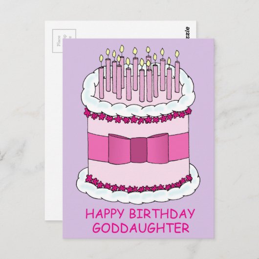 お誕生日おめでとう ガールフレンド ケーキとろうそく ポストカード (正面/裏面)