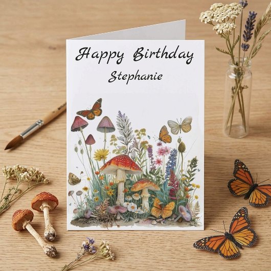 お誕生日おめでとう キノコ 花 おとぎ話 カード