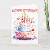 お誕生日おめでとう - ケーキをお楽しみください カード (正面)