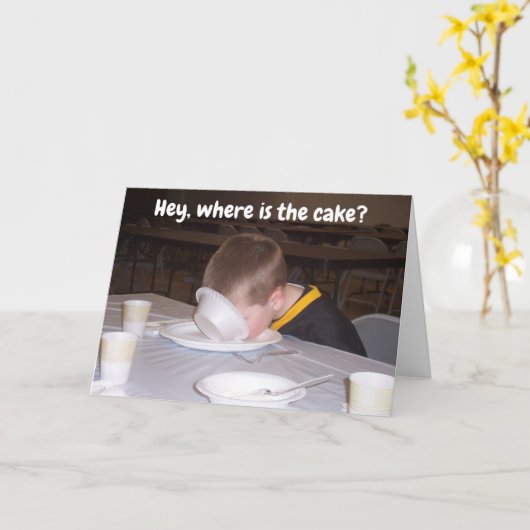 お誕生日おめでとう！**ケーキを食べよう** カード (黄色い花)