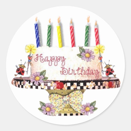 お誕生日おめでとう ケーキ ラウンドシール (正面)