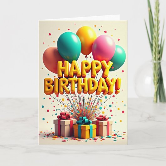 お誕生日おめでとう ゴールデンバルーンカード カード (正面)