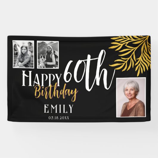 お誕生日おめでとう!ゴールデンリーフ60周年3枚組フォトバックドロップ 横断幕 (横)