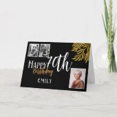 お誕生日おめでとう ゴールドの葉の3枚の写真 カード (正面)