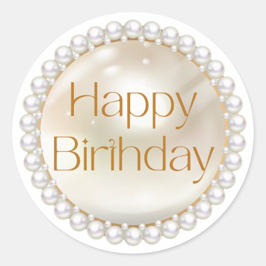 お誕生日おめでとう ゴールド スクリプト ホワイトパールズ ラウンドシール (正面)
