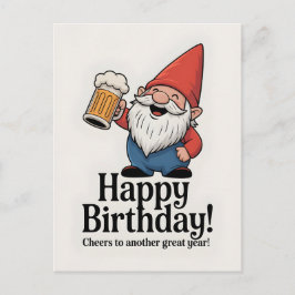 お誕生日おめでとう ゴnomeがビールを挙げる ポストカード