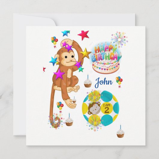 お誕生日おめでとう！サルさん２歳の誕生日パーティーへようこそ 招待状 (正面)