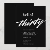 お誕生日おめでとう サーティ ブラック モダン スクリプト 30歳の誕生日 招待状 (正面/裏面)