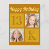 お誕生日おめでとう シックゴールド 2枚の写真 パーソナライズされた ポストカード (正面)