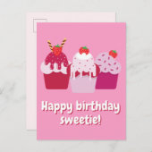 お誕生日おめでとう スイートちゃん 可愛い苺のショートケーキ ポストカード (正面/裏面)