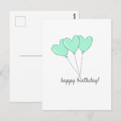 お誕生日おめでとう - スイート ティール ハート型風船 ポストカード (正面/裏面)