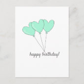 お誕生日おめでとう - スイート ティール ハート型風船 ポストカード (正面)