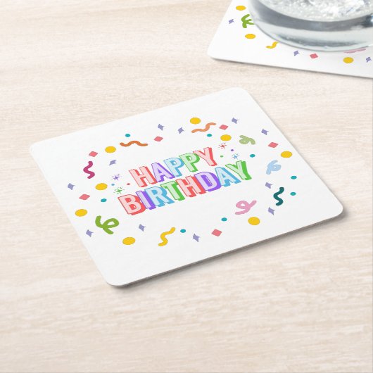 お誕生日おめでとう スクエアペーパーコースター (アングル)