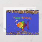 お誕生日おめでとう、ダスティゴールドの泡の魚 ポストカード (正面/裏面)