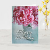 お誕生日おめでとう | テーブルに芍薬 カード (黄色い花)