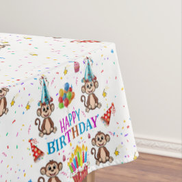 お誕生日おめでとう テーブルクロス 猿 コンフェティ カップケーキ 
