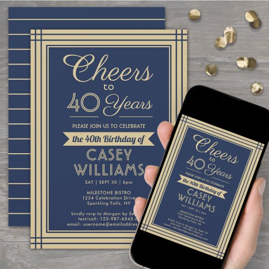 お誕生日おめでとう ネイビーブルー+ゴールド ダウンロード 招待状
