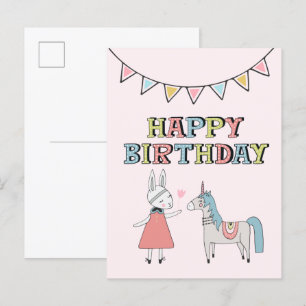 お誕生日おめでとう バニーとユニコーン ポストカード