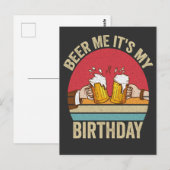 お誕生日おめでとう！ビールが私を祝ってくれる ファニーな夕焼け ヴィンテージ プレゼント ポストカード (正面/裏面)