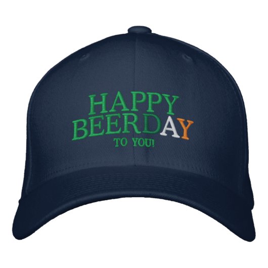 お誕生日おめでとう！（ビールに乾杯！） 刺繍入りキャップ (正面)