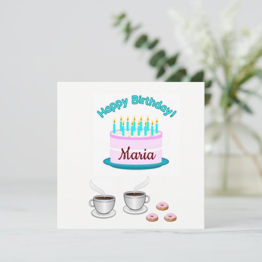 お誕生日おめでとう！ピンクのケーキの招待状 招待状 (スタンド正面)