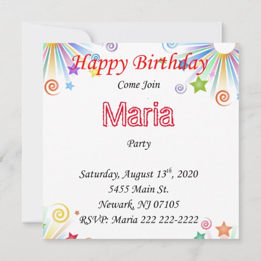 お誕生日おめでとう!ピンクのケーキの招待状 招待状 (裏面)