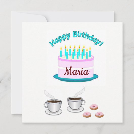 お誕生日おめでとう！ピンクのケーキの招待状 招待状 (正面)