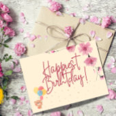 お誕生日おめでとう　ピンクの花のカード　誕生日カード サンキューカード