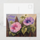 お誕生日おめでとう ピンクパープルのアサガオの花 ポストカード (正面/裏面)