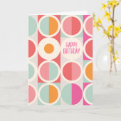 お誕生日おめでとう | ピンク オレンジ ブルー ジオメトリック カード (黄色い花)