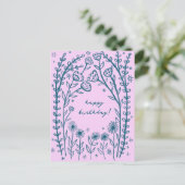お誕生日おめでとう フラワースケッチ ドゥードル イラスト ポストカード (スタンド正面)