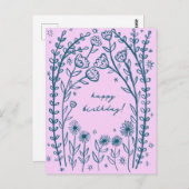 お誕生日おめでとう フラワーフリーハンドイラスト ポストカード (正面/裏面)