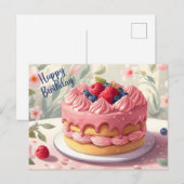 お誕生日おめでとう フルーツケーキと花 ポストカード (正面/裏面)