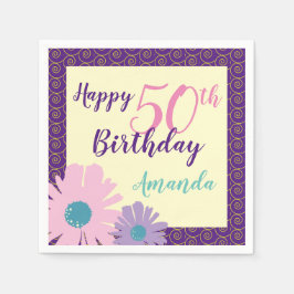 お誕生日おめでとう フローラルフラワーズ 50歳 スタンダードカクテルナプキン