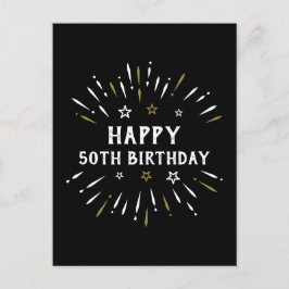 お誕生日おめでとう！ブラック・ホワイト・ゴールドの花火 ポストカード