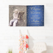 お誕生日おめでとう ブラッシュブルーとゴールドの1枚の写真 横断幕 (インサイチュ)