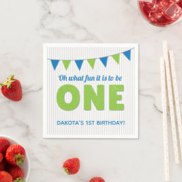 お誕生日おめでとう!ブルーグリーンのファーストバースデー スタンダードカクテルナプキン