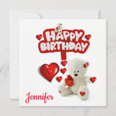 お誕生日おめでとう ホワイトテディベアのカードご招待 招待状 (正面)