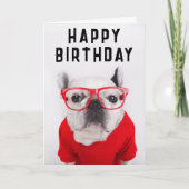 お誕生日おめでとう | メガネをかけたフレンチブルドッグ カード (正面)